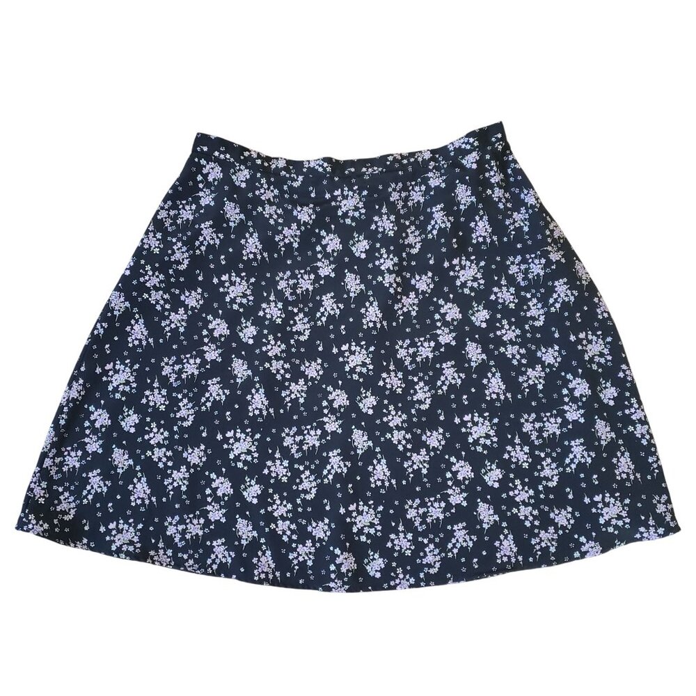 Vintage Y2K Fashion Bug Black Floral A-Line Mini Skirt Size 18/20 Bloomcore Boho